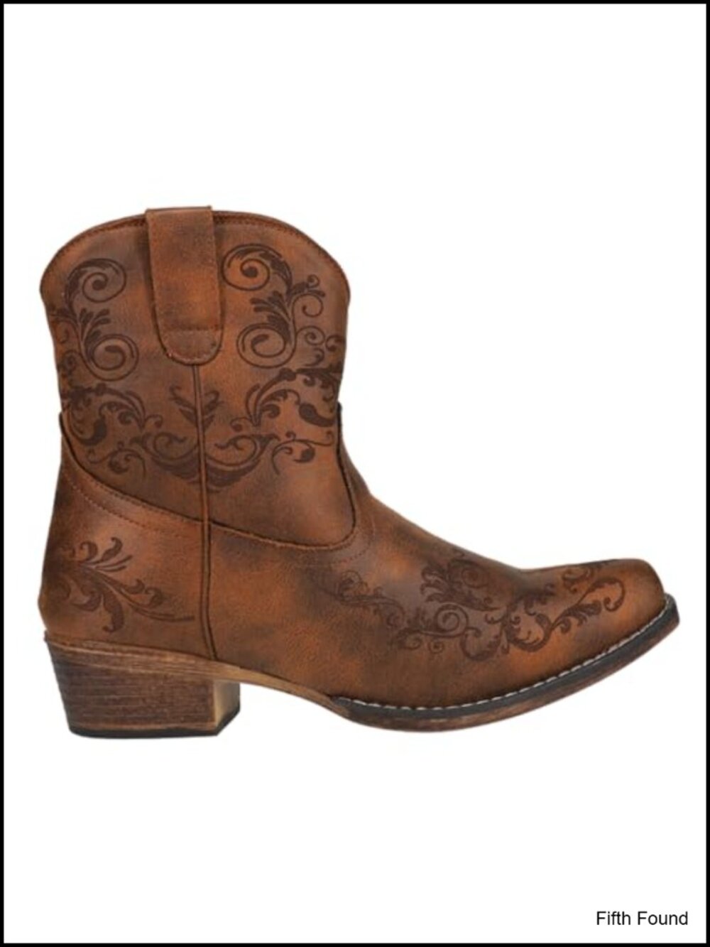 Women's Snip Toe Western Ankle Boots Embroidered Faux Leather Low Heel
